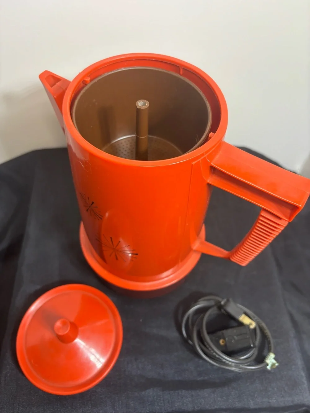 Vintage Regal Poly Perk Orange Atomic Starburst Percolator Coffee Pot MCM